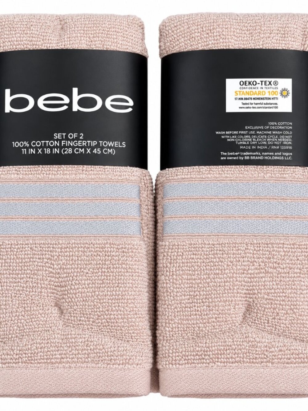 Bebe Fingertip Towels Guest Bathroom Summer House Beige Gray 11x18" Set of 2
